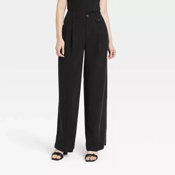 NWT Women's High-Rise Relaxed Fit Baggy Wide Leg Trousers - A New Day Bl… - Picture 1 of 2